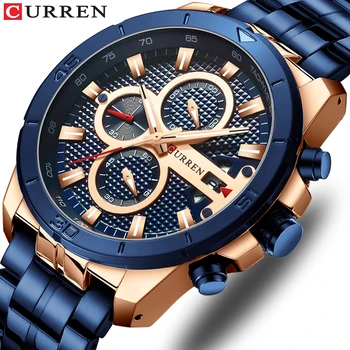 CURREN Men's Luxury Brand Business Steel Casual Waterproof Male Chronograph Auto Date Quartz Watches