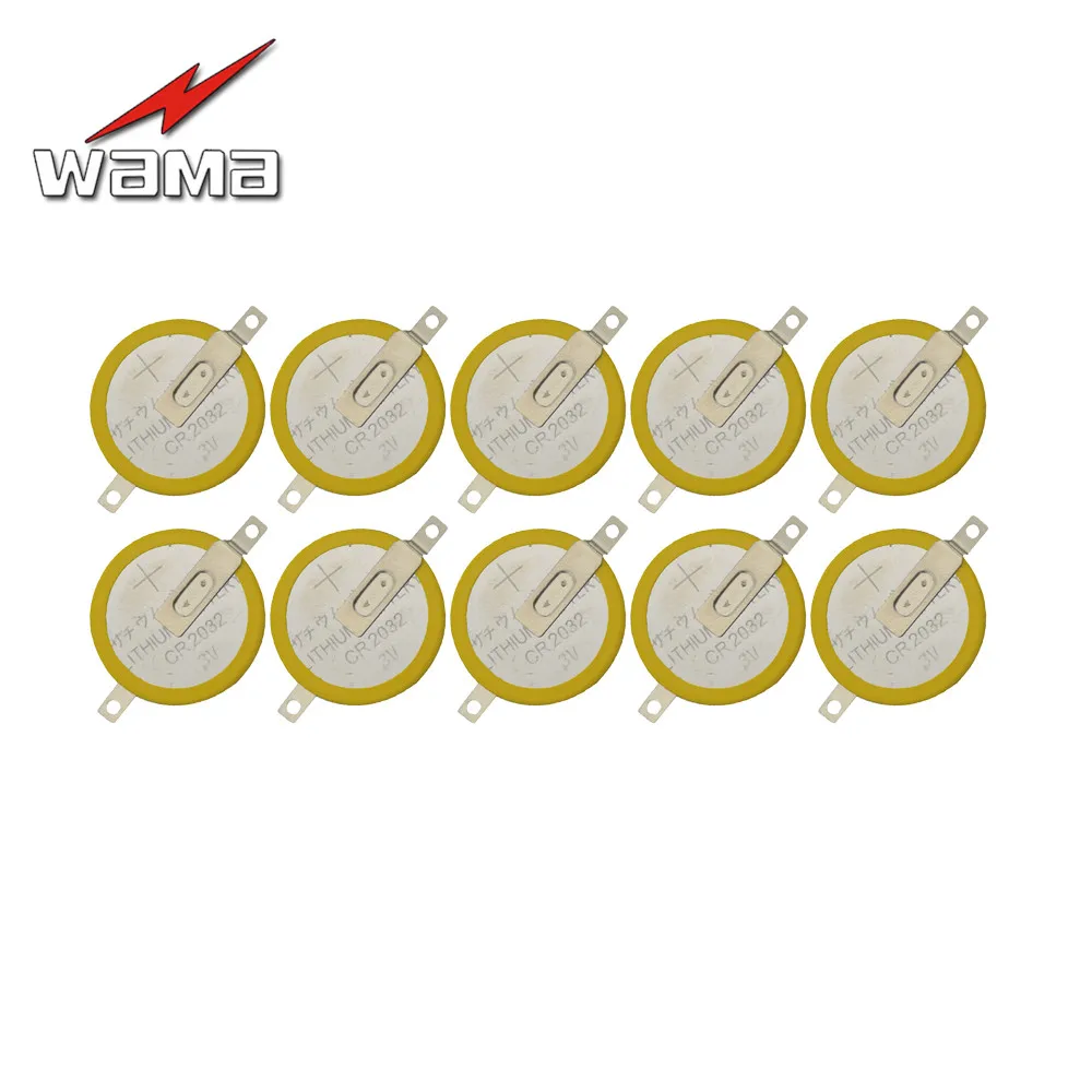 

10pcs/lot Wama CR2032 Tabs Solder Foot Soldering Welding Battery Coin Batteries 210mAh 3V Button 2032 Cell Battery OEM