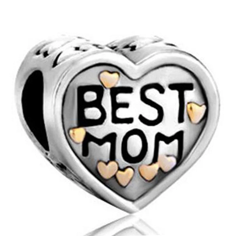 Очаровательные браслеты для мамы и дочки с сердечками и надписью Love Mom, браслеты с бусинами, подходят для браслетов Pandora