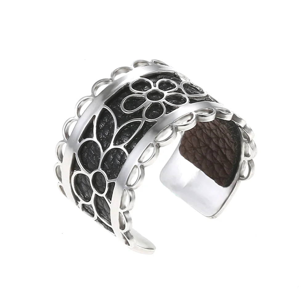 010 Cremo Argent цветочные кольца для женщин Bijoux homme Yoiumit кольца из нержавеющей стали с регулируемым размером Сменные кожаные Bague Femme - Цвет основного камня: 010