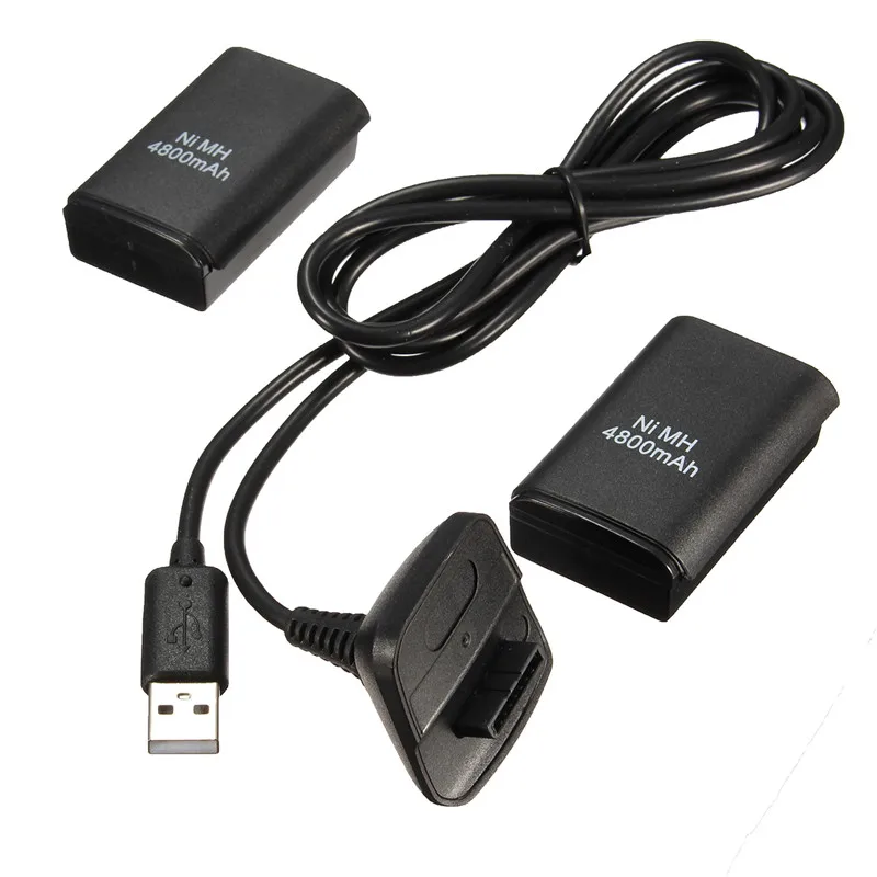 

2Pcs 4800mah Rechargeable Batteries Pack Kit +Charging Charger Cable For Xbox 360 Wireless/ Wired Controller Charger Backup