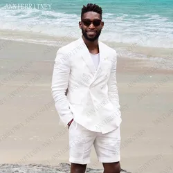 ANNIEBRITNEY Double Breasted Suit Summer Costume Mariage Homme Black White Grey Blue Beige Suit Set Casual Suit with Short Pants ANNIEBRITNEY Double Breasted Suit Summer Costume Mariage Homme Black White Grey Blue Beige Suit Set Casual Suit with Short Pants
