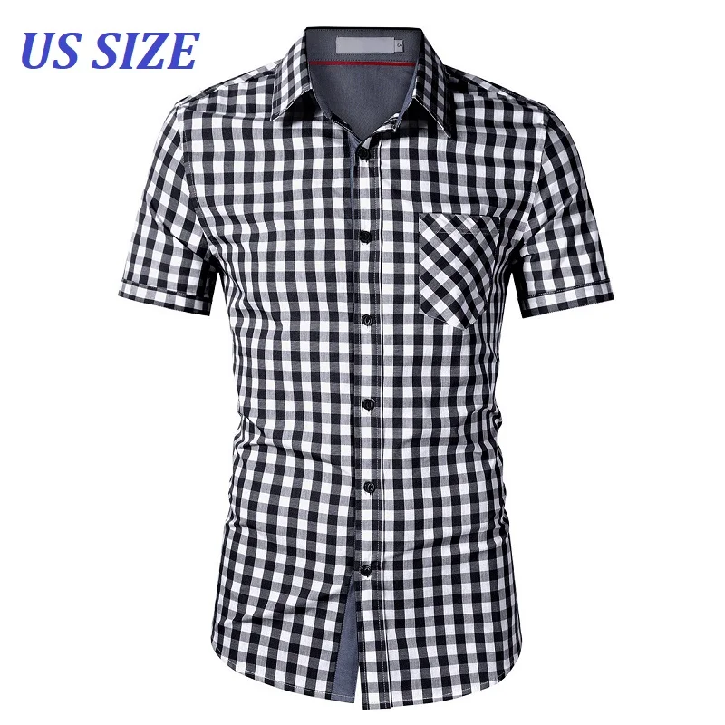 

US Size 100% Cotton Mens Shirts Plaid Short Sleeve Shirt Men Business Dress Shirts Male Camisa Masculin Chemise Homme TS-517