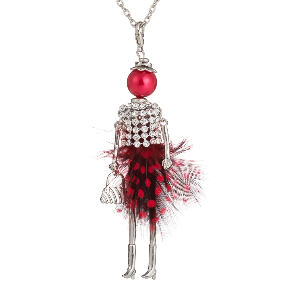 

French Handmade Dance Doll Pendants Necklace silver Plated Statement necklace Fashion women girl kids necklace Christmas gift