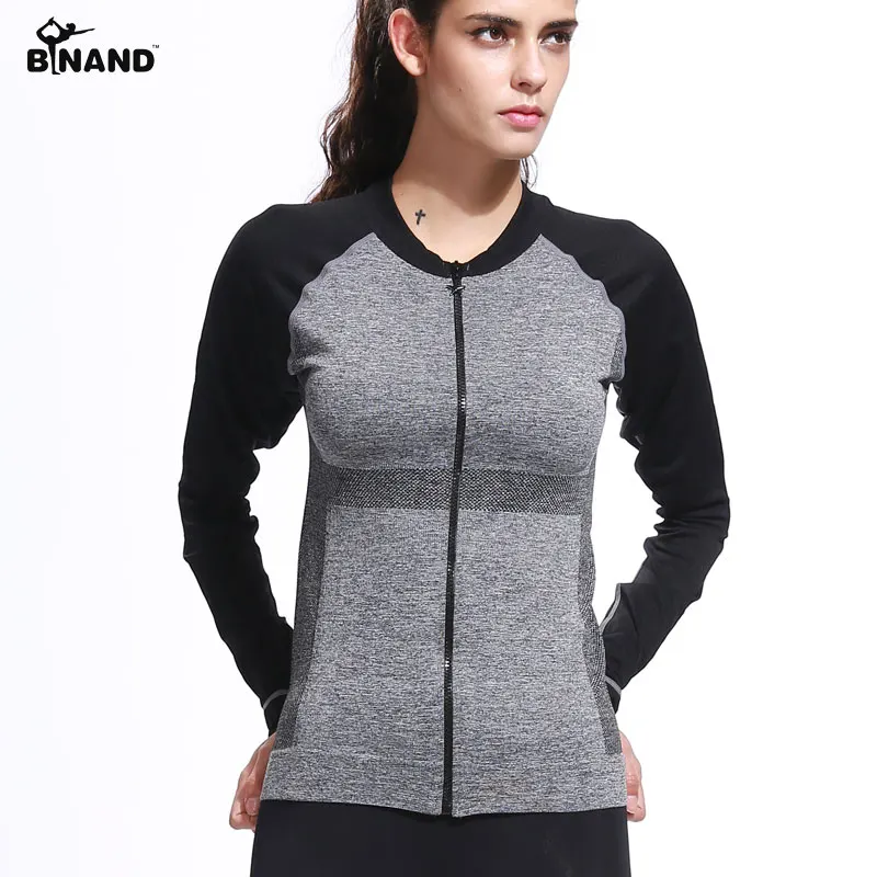 

BINAND Women Running Zipper Sport Jacket Quick dry Long sleeved Cloths Breathable Gym Sweatshirt Fitness Zipper Yoga Shirts