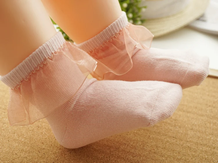 One Pairs Sweet Girls Kids Frilly Satin Lace Cotton Socks Princess Lace Bow Soft Trim Baby Toddler Short Socks High Quality