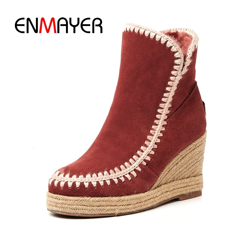

ENMAYER 2018 New fashion women round toe wedges boots lady platform ankle boots Big size 34-39 ZYL718