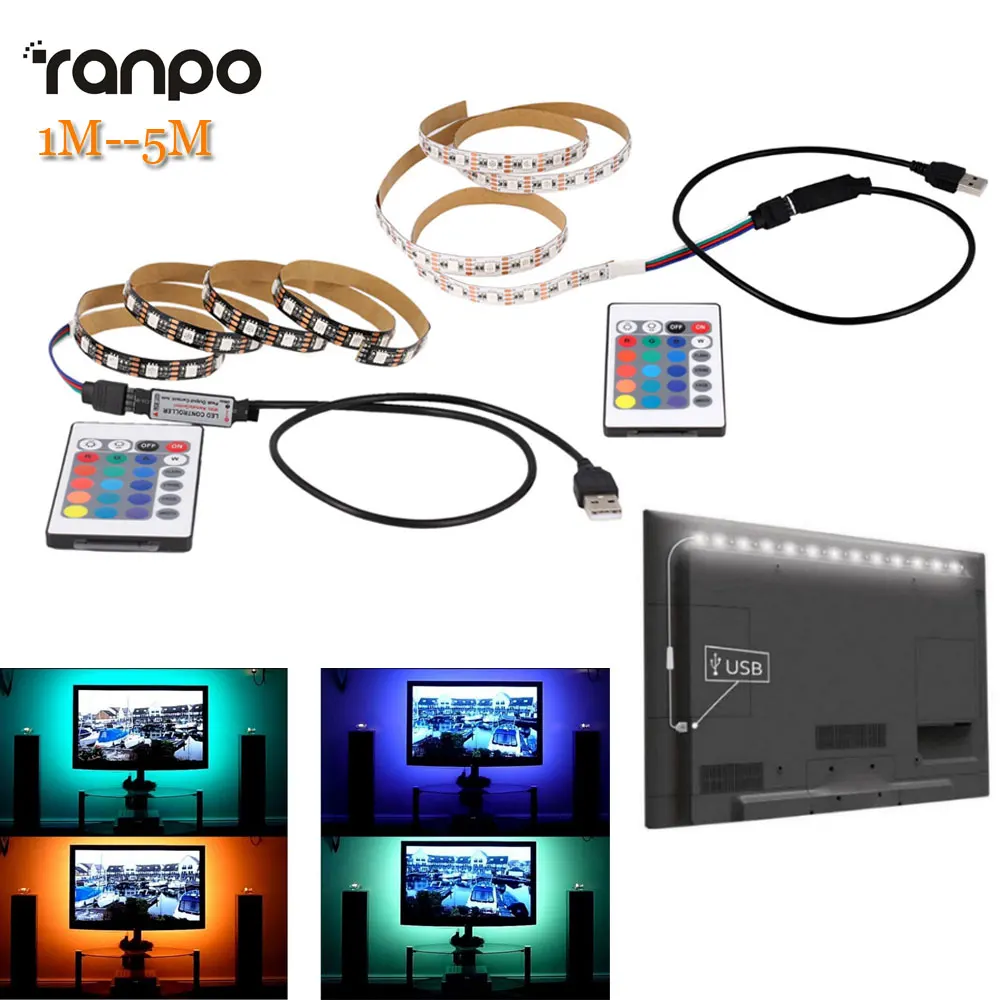 1 м 2 3 4 5 М 5050 SMD RGB 60 светодиодный/M лента лампа DC 5V аккумуляторные светодиодные фары