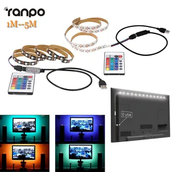 

1M 2M 3M 4M 5M 5050 SMD RGB 60led/m Ribbon Tape Lamp DC 5V LED Strip RGB Light TV Back Lighting Kit + IR Remote Controller