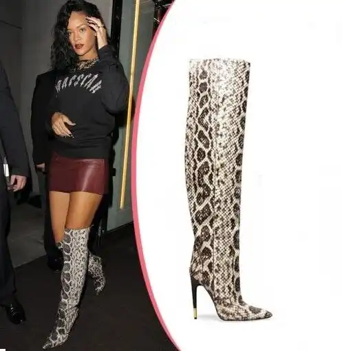snake print over the knee boots
