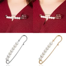 Koreański biały złoty elegancki 7 małych perły duże Pin broszka dla kobiet szalik na sobie stałe paski Pin broszka codziennie urok biżuteria(China)