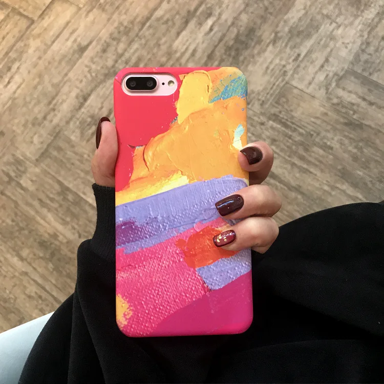 

Frosted Touch Cover Watercolor Doodling Phone Case for iPhone 6 6s plus 7 7Plus 8 8Plus X XS Hard PC material Siedery