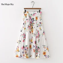 SheMujerSKY Женская плиссированная юбка с цветочным рисунком, белые юбки с высокой талией, faldas mujer moda saia midi