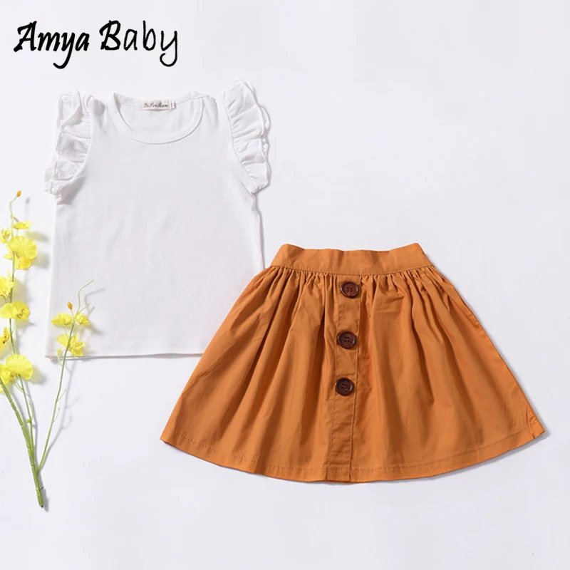 AmyaBaby/Летняя одежда для малышей, Топы + юбка, комплект одежды из 2 предметов на день рождения для девочек, летняя одежда для маленьких девочек