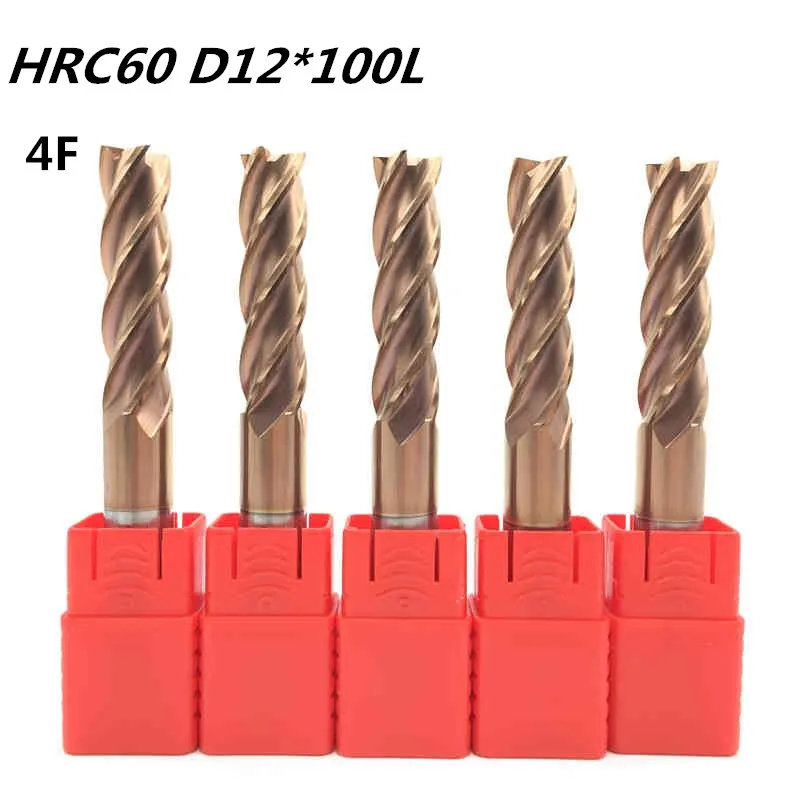 

5Pcs 4F-D12*100L hrc60 carbide End Mills tungsten Carbide Square Flatted End Mill 4 Flute Cutting diameter 12mm Milling Cutter