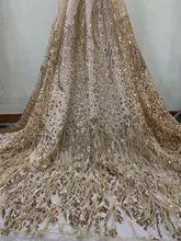 factory offers 2019handmade bead fabric African sequins lace for Nigerian Evening Dress lace MD130a 5yards/pieces