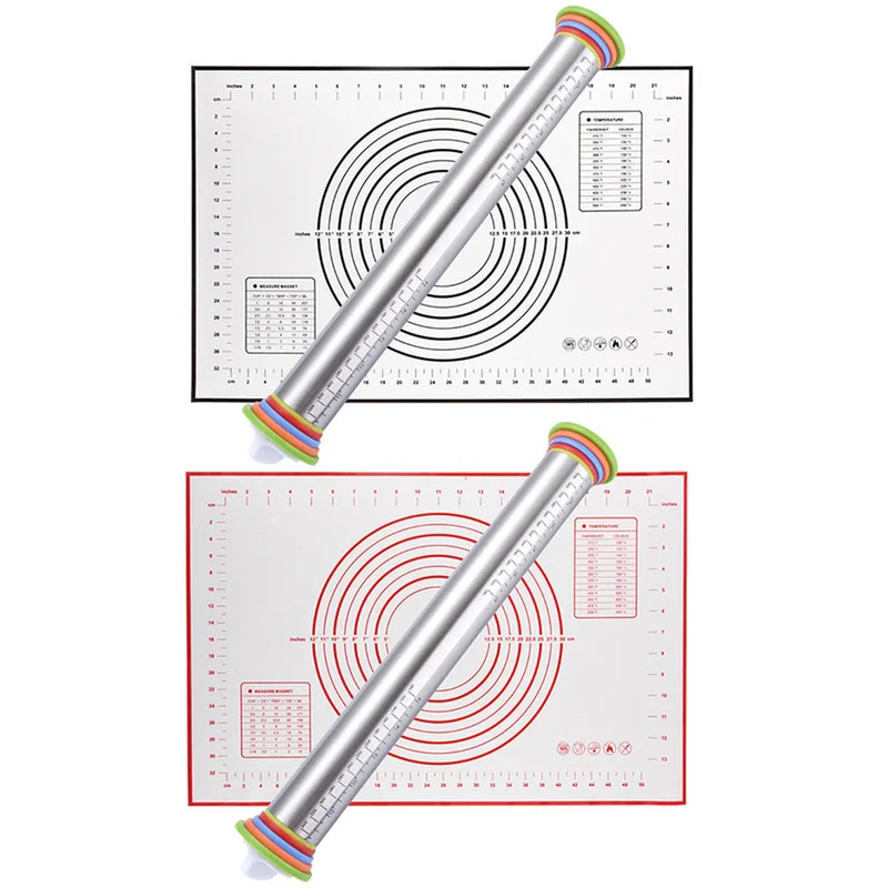 Кухня с коврик для теста тесто ролик с 4 съемными регулируемыми толстыми кольцами 17 дюймов регулируемые Вертлюги Из Нержавеющей Стали Pin
