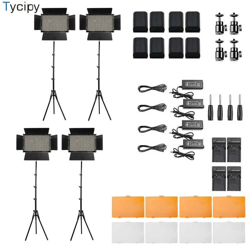 

Tycipy PT-308S-II 4SET LED Video Light Photography Dimmable Camera Studio Photo Selfie Lighting For DSLR Canon Nikon Selfie