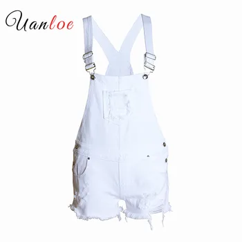 

2019 Fashion Playsuits Women`s Ripped Denim Shorts Overall Jeans for Woman Popular Hole Jumpsuit