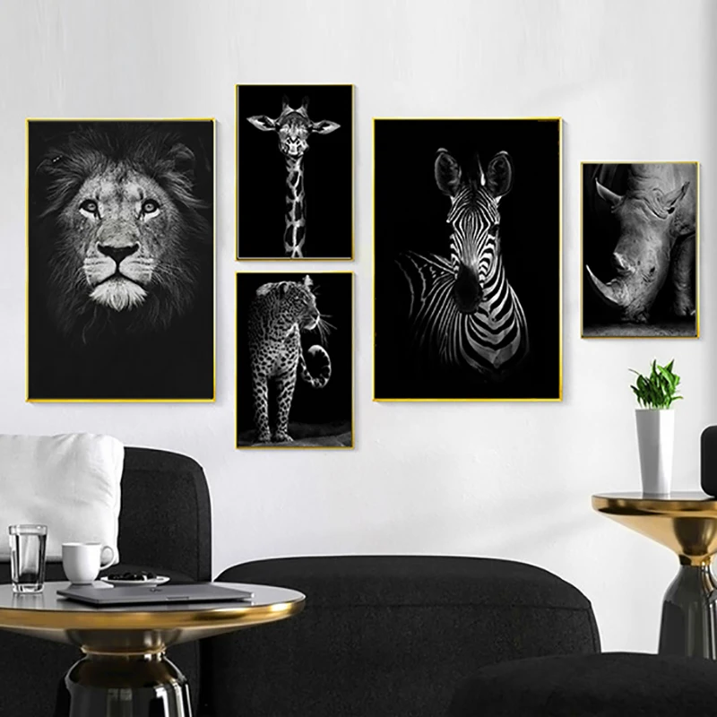 Nordic_Canvas_Art_Painting_Black_White_Giraffe_Elephant_Zebra_Lion_Print_Animal_Wall_Art_Poster_Livi (7)