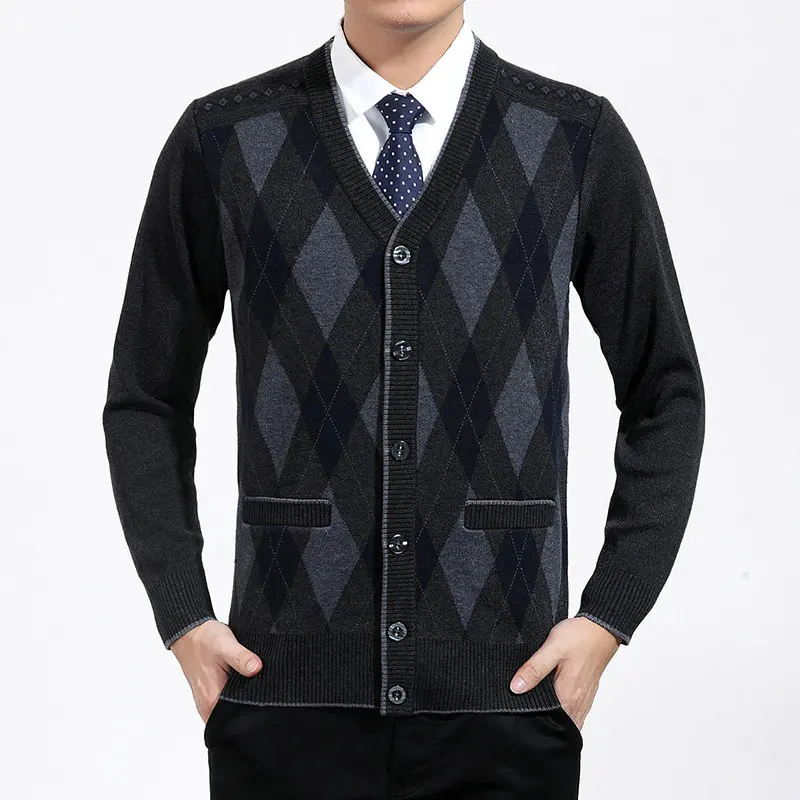 Gray Sweater Мужской шерстяной кашемировый кардиган, свитера, текстурированный вязаный свитер, мужской кардиган с узором Аргайл, элегантная вязаная одежда, элегантные свитера - Цвет: Gray Sweater