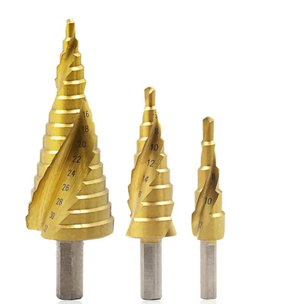 HSS 4241 Triangle Handle Titanium Plated Spiral Groove Step Drill Profeesional Multi-function Drills Drop Shipping Supplier Sale