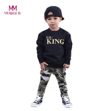 Детская одежда коллекция года, комплект детской одежды для мальчиков, футболка с длинными рукавами и надписью топ+ штаны, комплект одежды для детей