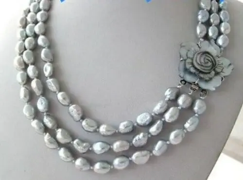 

Free Shipping >>>>>triple strands tahitian silver gray pearl necklace 17-19inch