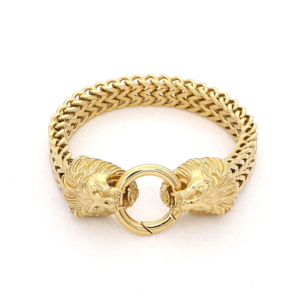 Новые дизайнерские модные лев ювелирных изделий Классический Золотой/Серебряный Цвет двойной Лев, браслет на запястье, для мужской браслет-цепь лучшие подарки