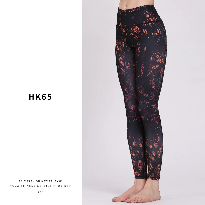 Женские брюки для йоги с принтом, спортивные штаны для йоги, тренировок, фитнеса, спортивные Леггинсы для женщин и девушек, эластичные леггинсы, штаны для йоги - Цвет: HK65