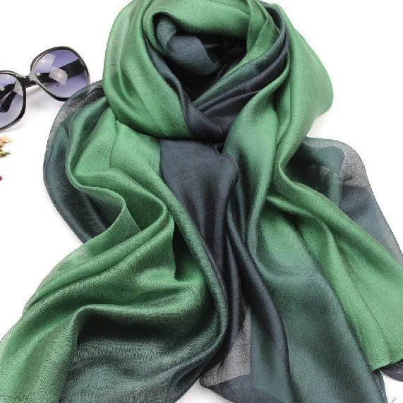 

Fall and Winter2019 New Gradual Colour Silk Scarf of Silk linen long scarf and shawl Dual Purpose Female Spring and Autumn Scarf