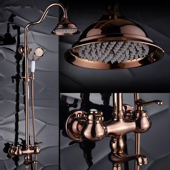 

Dofaso luxury bath waterfall faucet shower rose gold shower sets golden sprinkle retro suit copper wall shower antique faucets
