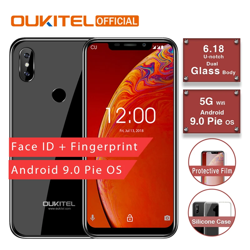 OUKITEL C13 Pro 6.18" 19:9 2GB 16GB Android 9.0 Mobile Phone 5G/2.4G WIFI MT6739 Quad Core 4G LTE Smartphone Face ID Fingerprint