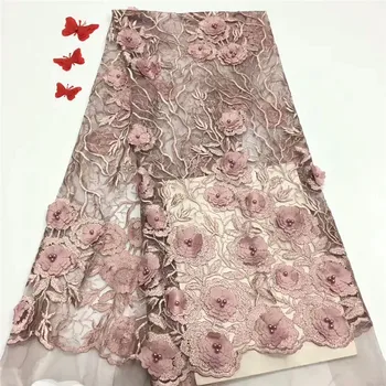 

2019 High Quality French 3D Tulle Beaded African Lace Fabric Sequins Embroidered Nigerian Lace Fabrics For Wowen Dress rf81-33