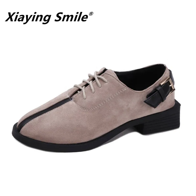Женские туфли лодочки на шнурках Xiaying Smile черные повседневные из флока с пряжкой в