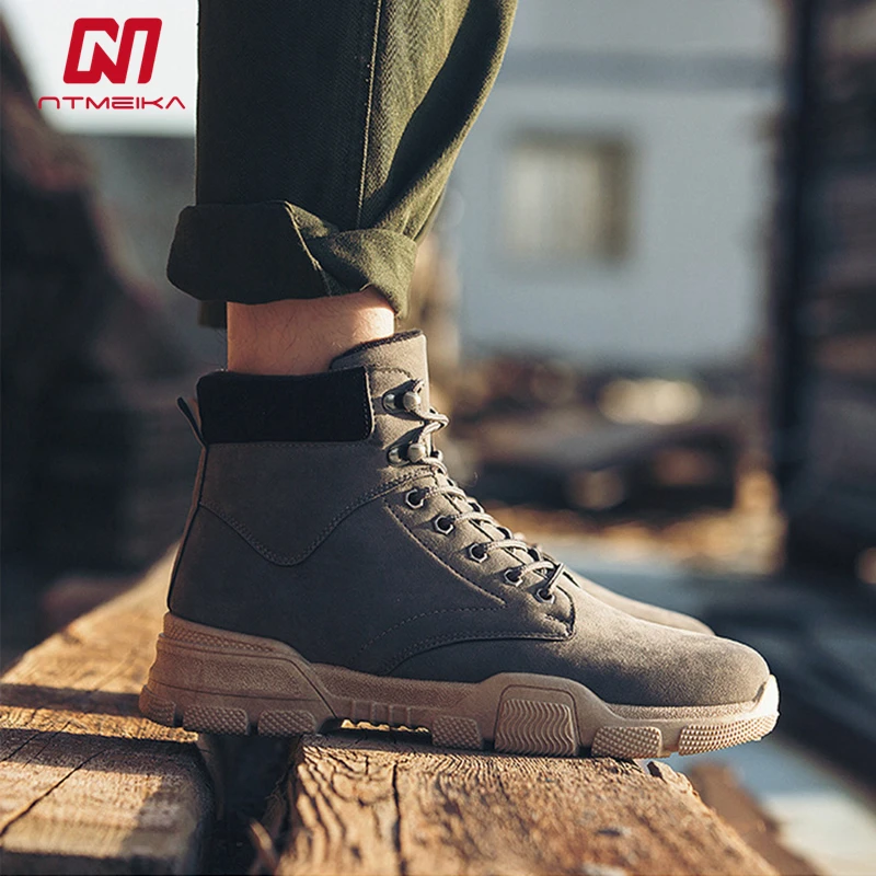 

Cow Suede Ankle Boots Men Fashion Work Shoes Breathable Material Comfort Motorcycle Boots Plus Size 39-44 NMB01