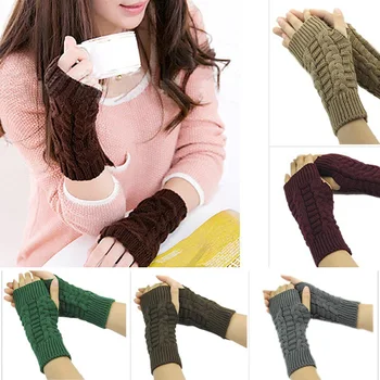 

Free Ostrich Gloves Girl Lady Warm Winter Brief Paragraph Knitting Half Fingerless Heart Shape Knitted Glove