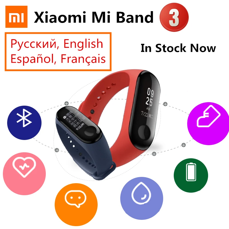 

2018 Newest Original Xiaomi Mi Band 3 miband 3 Smartband OLED display touchpad heart rate monitor Bluetooth fitness tracker