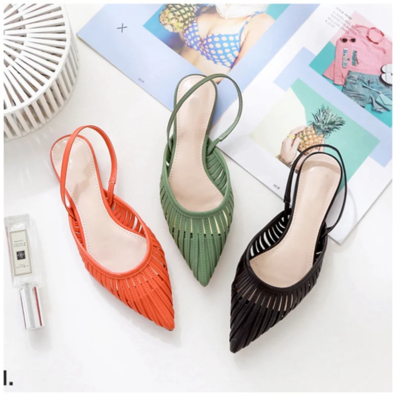 

Dropshipping 2019 New Women Flat Sandals Brand Design Pointed Toe Slip on Sandal Mule Low Heel Strap Dress Women Outdoor Slides