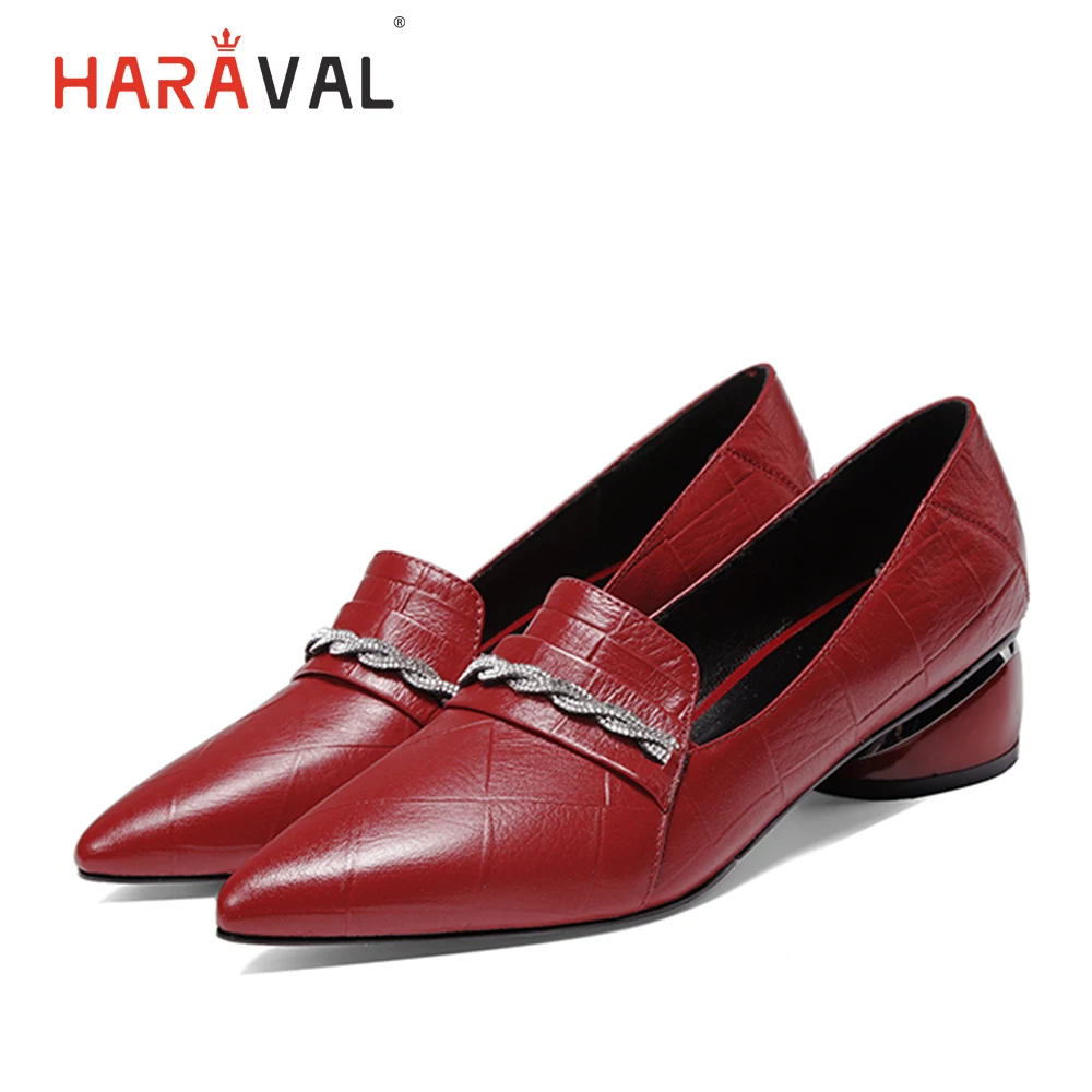 HARAVAL Spring and Autumn ladies thick with Single shoes leather non-slip pointed high heels fashion ladies dress shoes  D114