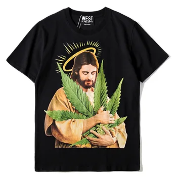 

New 2019 parkour High Fashion Jesus leaves nimbus T Shirts T-Shirt Hip Hop Skateboard Street Cotton T-Shirts Tee Top kenye #F81