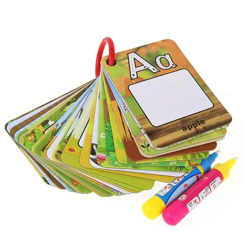 Водный рисунок 26 английские Обучающие волшебные карты с 2 ручками открытка доска для рисования Развивающие игрушки для детей