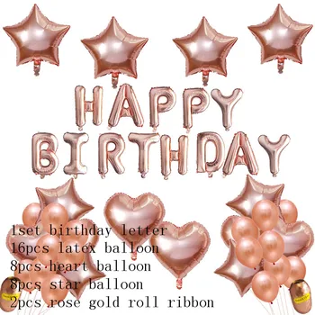 

47pcs Rose Gold Confetti latex Balloons Birthday Happy Party Decoration Kids Baby Shower Supplies Star heart Foil Helium Balloon