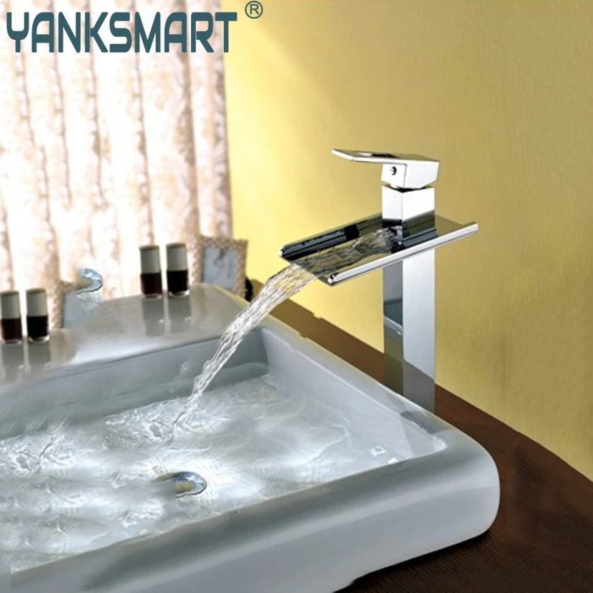 

YANKSMART Bathroom L-1 Waterfall Faucet Sink Basin Mixer Water Tap Torneira Pia Chrome Vanity Vessel Sinks Mixers Taps Faucet
