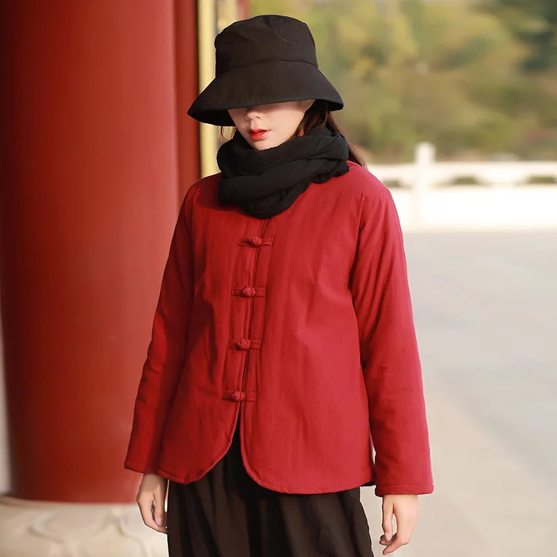 

Johnature Women Cotton Linen Parkas Chinses Style Coat 2019 Winter New Thick Warm Long Sleeve Stand Loose Button Women Parkas