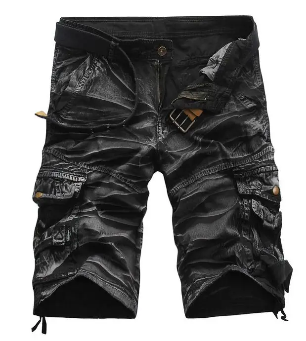 HOT 2019 Summer Cargo Multi pocket bermuda masculina Knee Length straight Camouflage and solid Cotton cargo overalls short homme