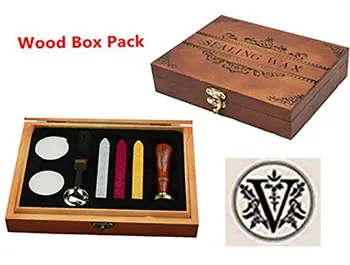 

Luxury Letter V Wood Gift Box Pack Vintage Alphabet Initial Engraved Wedding Invitation Classical Old-fashioned Antique Wax Seal