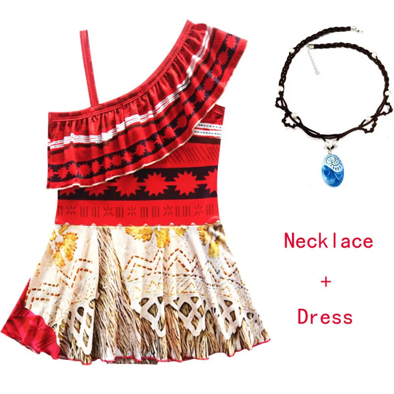 Маскарадный костюм принцессы Моаны для детей, платье Vaiana, костюм с ожерельем для Хэллоуина, костюмы для детей, подарки для девочек - Цвет: 0226SET