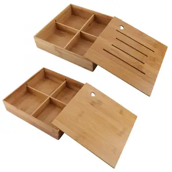 

Four Grids Natural Bamboo Dried Fruit Tray Home Multifuncition Snack Plate Holder Storage Box with Lid