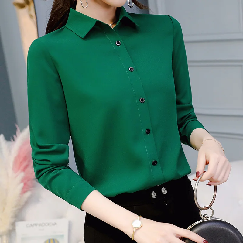 Зеленая блузка женская шифоновая офисная Карьера рубашки топы Модные повседневные блузки с длинным рукавом Femme Blusa NS4318